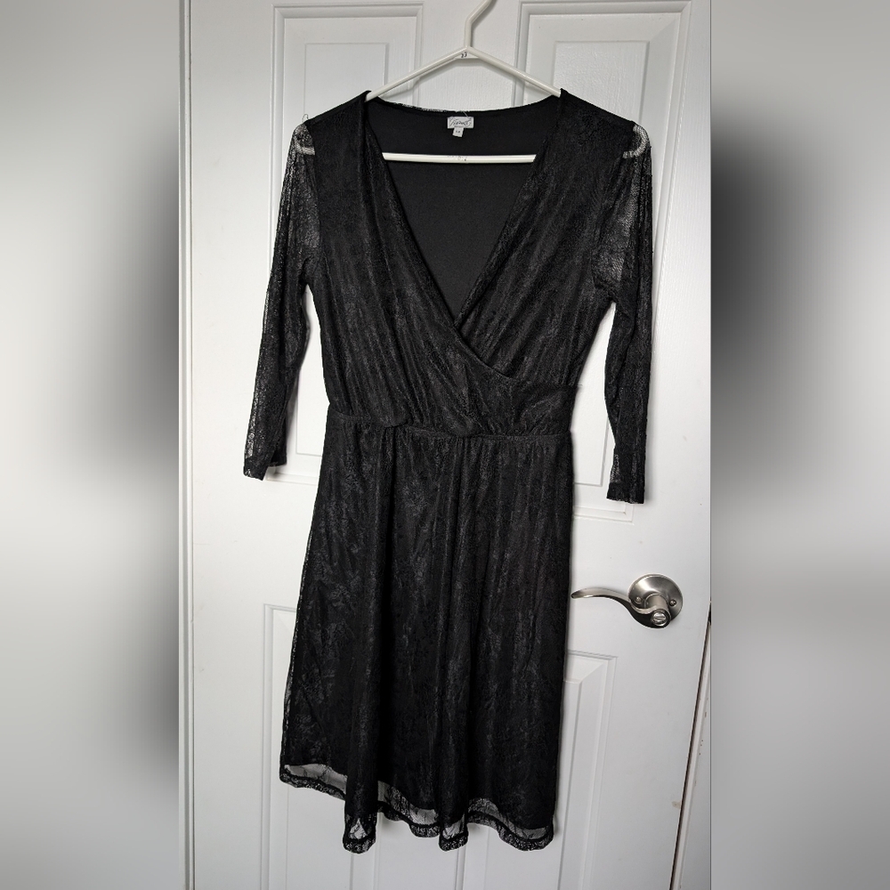 Kismet Black Wrap Long Sleeve Mini Dress V-Neck Size S